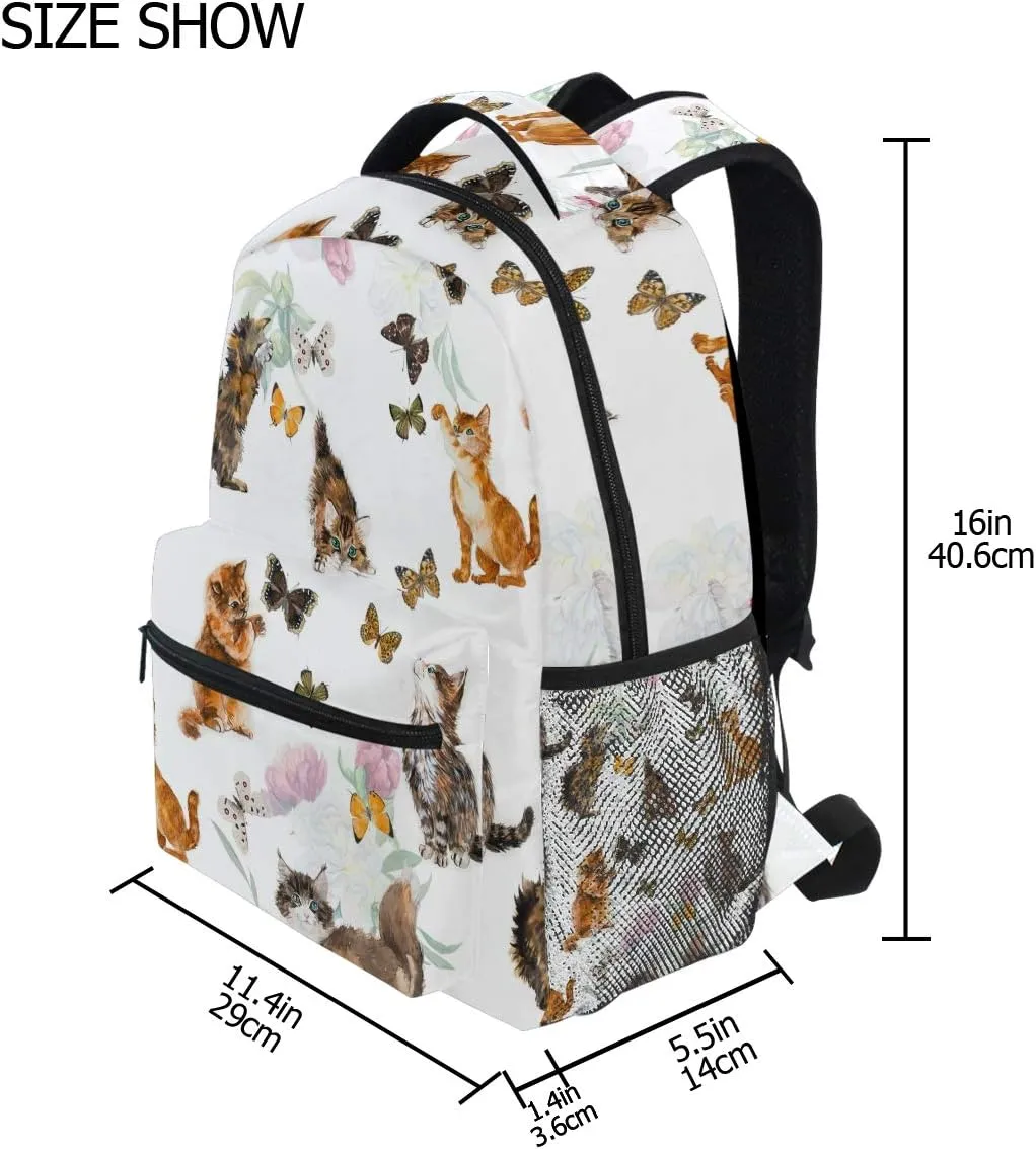 Nander Backpack Travel Lovely Cat Flower Butterfly School Bookbags College Bag for Womens Mens Boys Girls