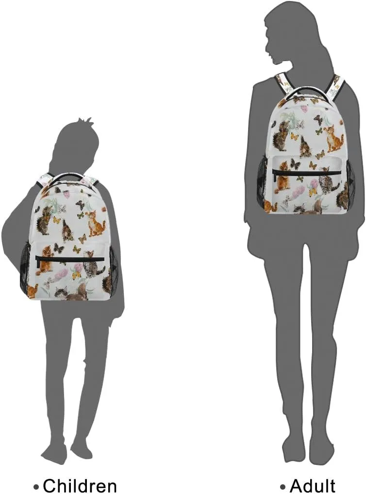 Nander Backpack Travel Lovely Cat Flower Butterfly School Bookbags College Bag for Womens Mens Boys Girls