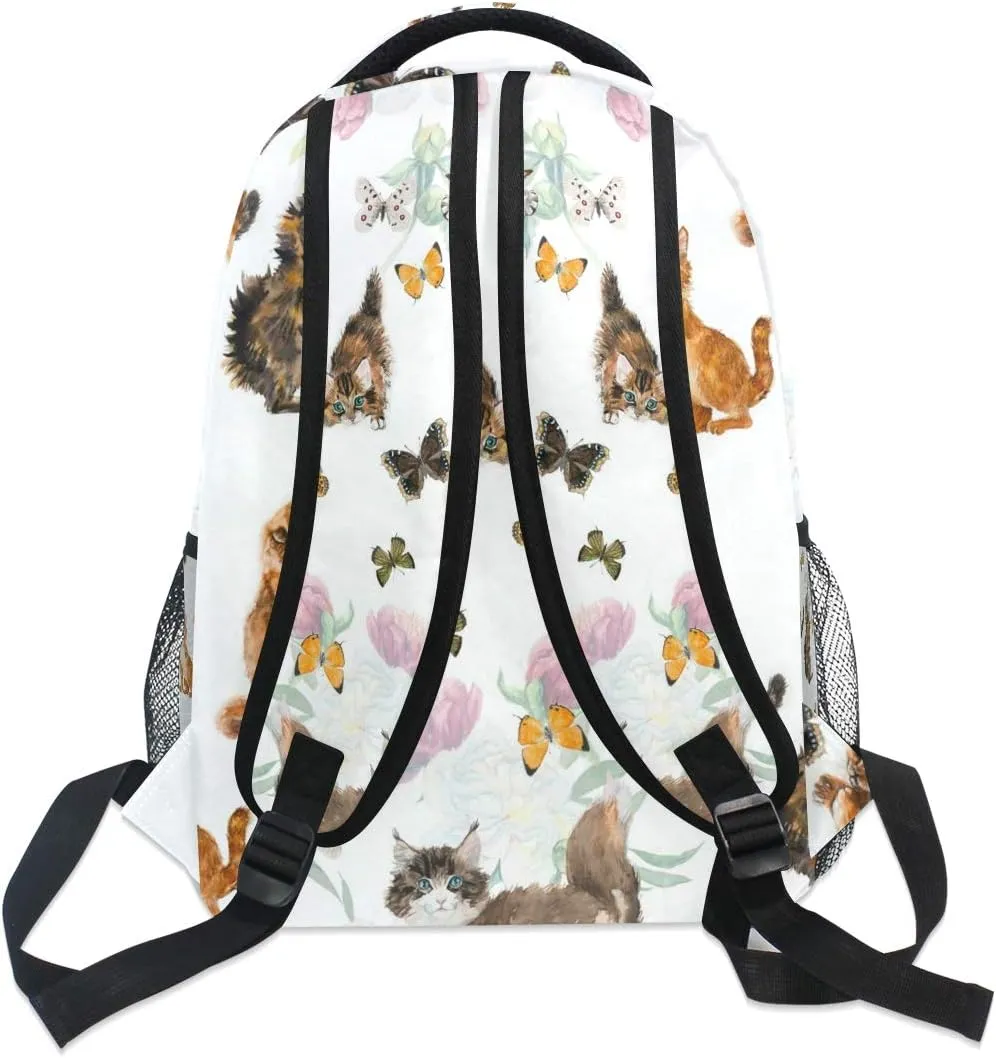 Nander Backpack Travel Lovely Cat Flower Butterfly School Bookbags College Bag for Womens Mens Boys Girls