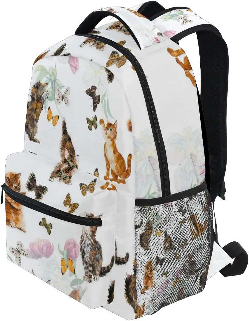 Nander Backpack Travel Lovely Cat Flower Butterfly School Bookbags College Bag for Womens Mens Boys Girls