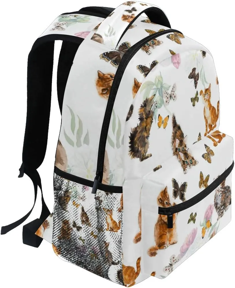 Nander Backpack Travel Lovely Cat Flower Butterfly School Bookbags College Bag for Womens Mens Boys Girls