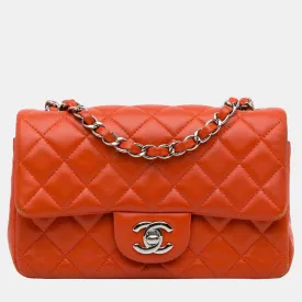 Orange Mini Classic Lambskin Rectangular Single Flap