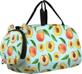 Peach Leaves Fruit Blue Kids Travel Duffel Bag for Boys Girls Overnight Weekend Tote Bag with Shoes Compartment for Trip Beach Swim