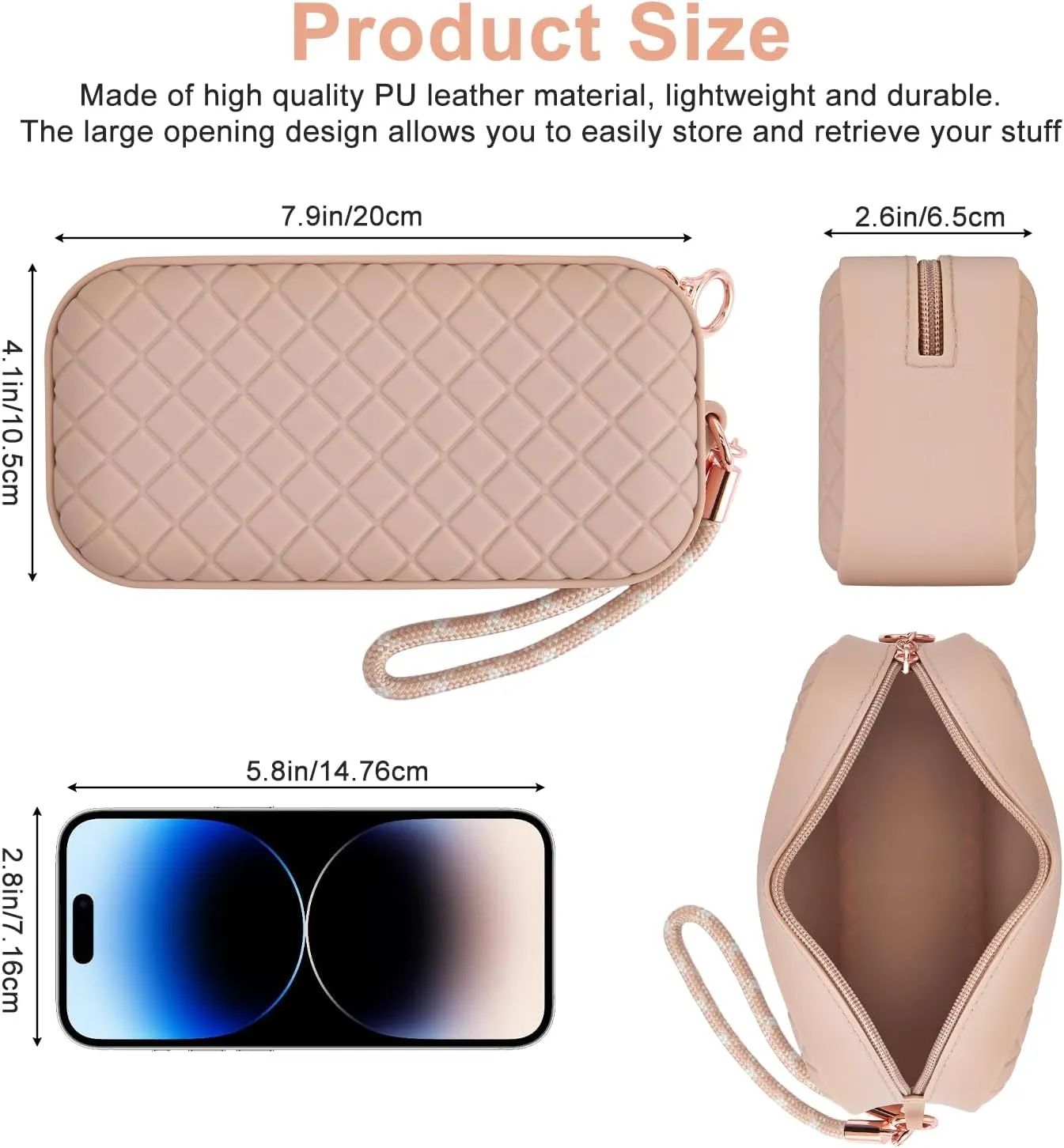 Portable Travel Makeup Bag,Soft Silicone Waterproof Toiletry Cosmetic Bag for Women,Upgrade Anti-Fall Out Zipper Closure Organizer Makeup Case -(Khaki)