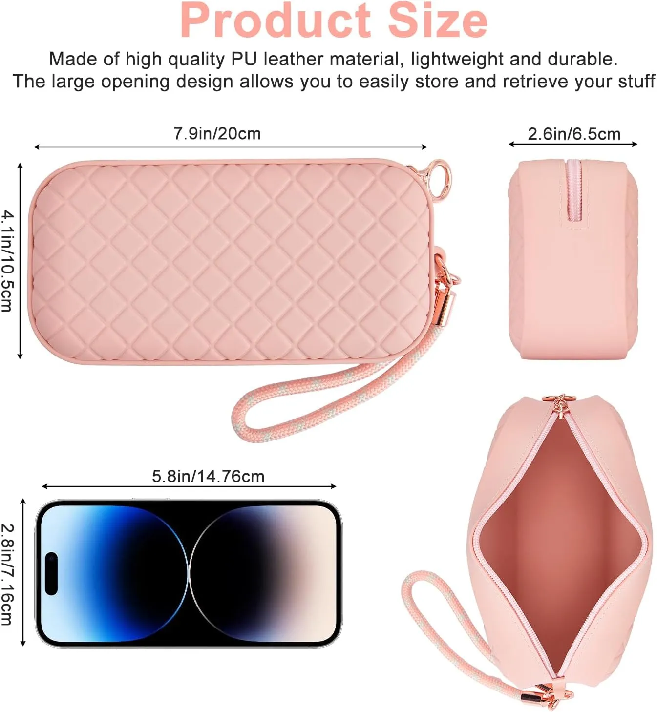 Portable Travel Makeup Bag,Soft Silicone Waterproof Toiletry Cosmetic Bag for Women,Upgrade Anti-Fall Out Zipper Closure Organizer Makeup Case -(Pink Sand)
