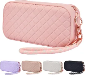 Portable Travel Makeup Bag,Soft Silicone Waterproof Toiletry Cosmetic Bag for Women,Upgrade Anti-Fall Out Zipper Closure Organizer Makeup Case -(Pink Sand)
