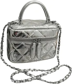 QWINEE Women's Silver Top Handle Crossbody Bag Small Crocodile Embossed Satchel Bag Mini Bucket Handbag