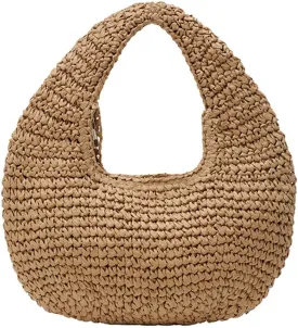 Raffia Tote Bag Women 2025 Summer Handbag Straw Woven Crescent Clutch Cloud Beach Purse Vacation Solid Hobo Shoulder Bag