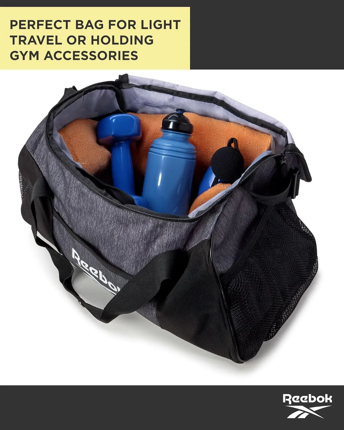 Reebok Duffle Bag - Carry On Gym Bag for Workout and Travel Duffel Bags - Small Size Overnight Bags for Women and Men, Size Small, Aleph Grey