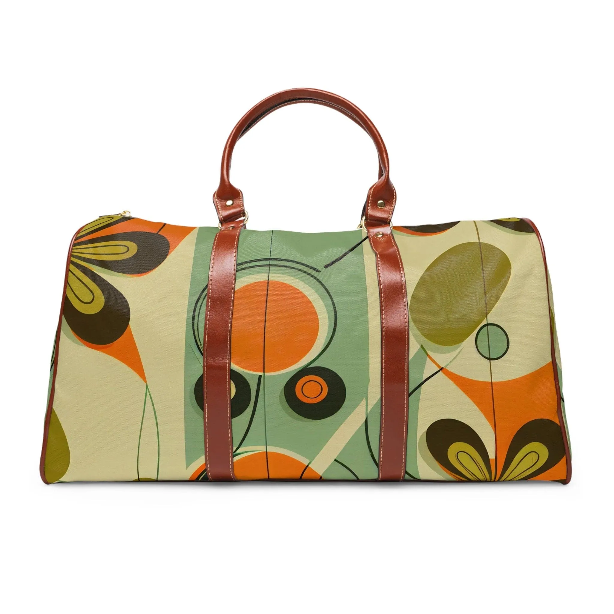 Retro 60s Mid Mod Daisy Travel Bag, MCM Geometric Duffel Bag, Leather, Fabric Carry on Bag, Weekender Bag - 123581223