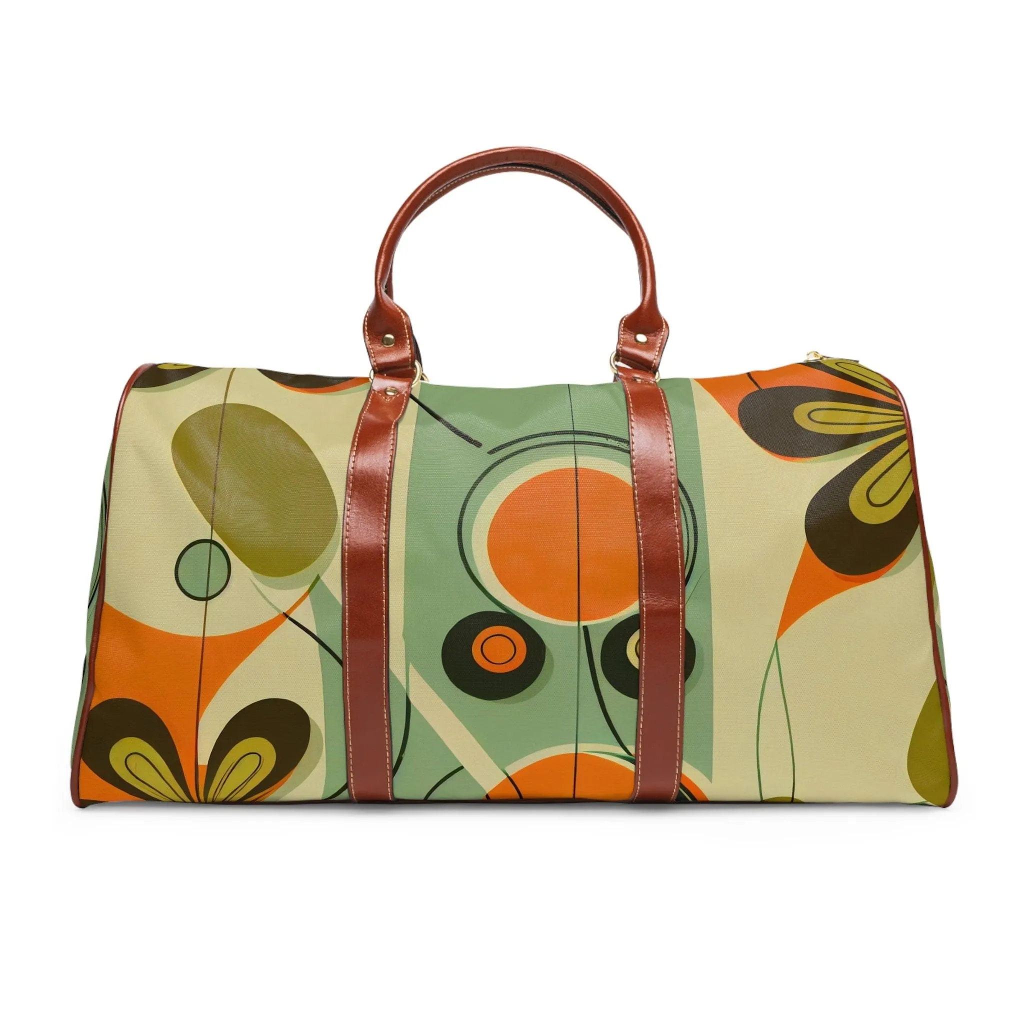 Retro 60s Mid Mod Daisy Travel Bag, MCM Geometric Duffel Bag, Leather, Fabric Carry on Bag, Weekender Bag - 123581223