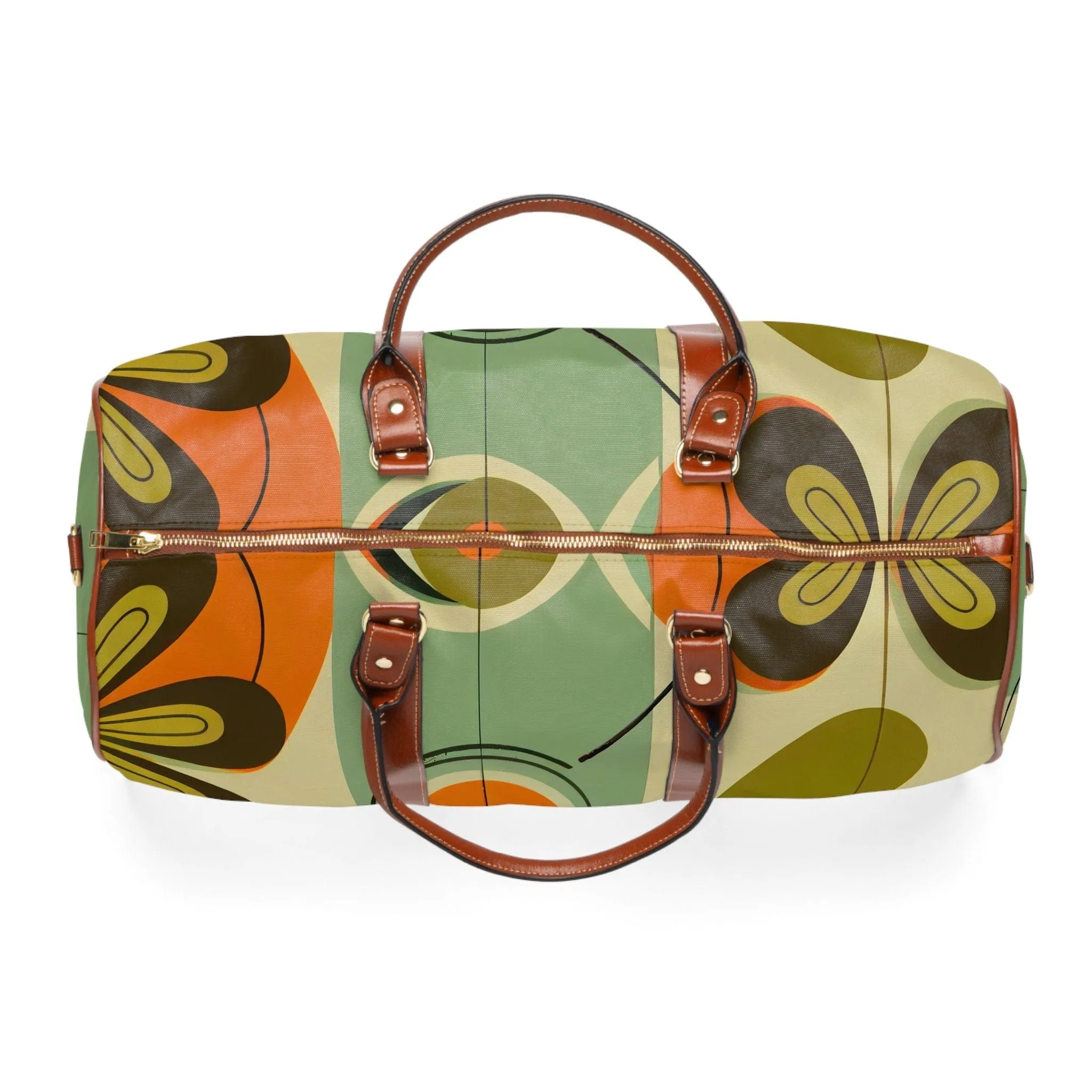 Retro 60s Mid Mod Daisy Travel Bag, MCM Geometric Duffel Bag, Leather, Fabric Carry on Bag, Weekender Bag - 123581223
