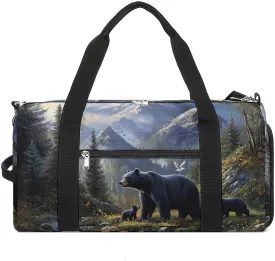 Rustic Bear Family Forests Sports Gym Bag Travel Duffel Bag Weekender Bag Yoga Bag for Men Women