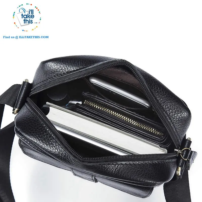Sleek clean full leather Man bag has enough room to pack your Tablet, Ideal men's crossbody bag