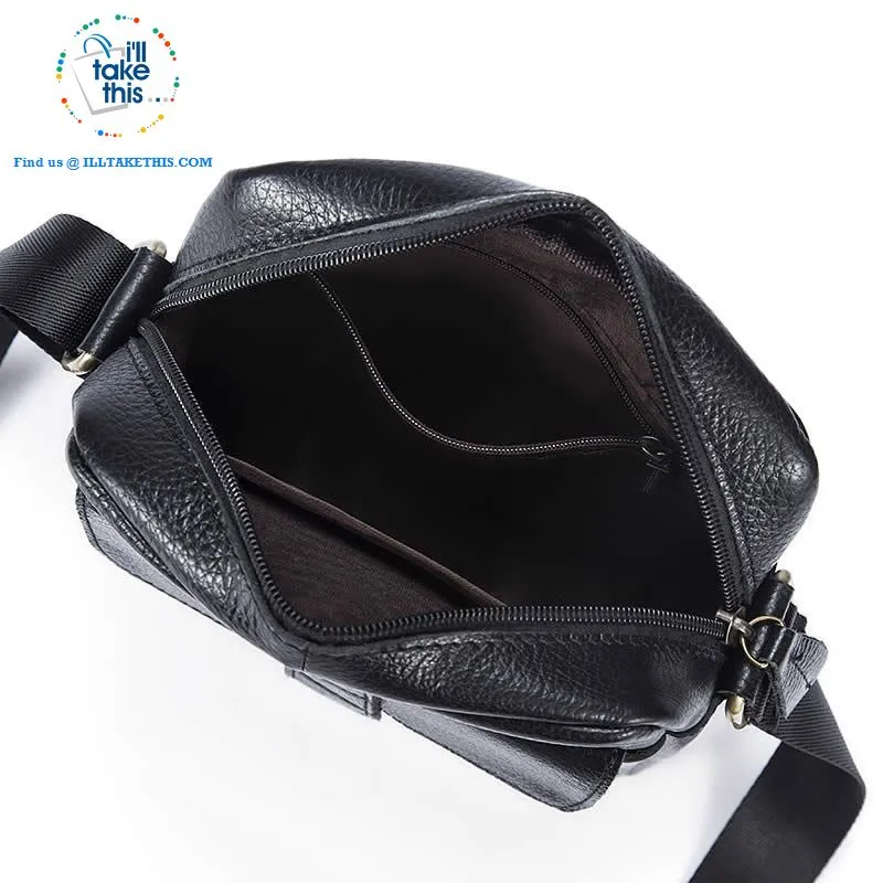 Sleek clean full leather Man bag has enough room to pack your Tablet, Ideal men's crossbody bag