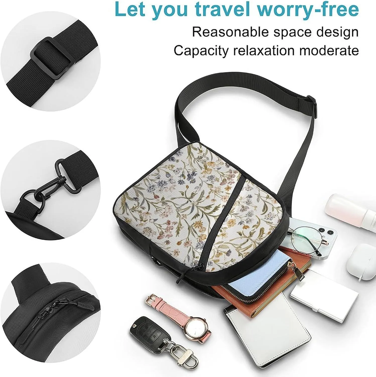 Sling Bag for Women Men Daypack Blue Little Flower Chest Bag Crossbody Backpack for Hiking Travel