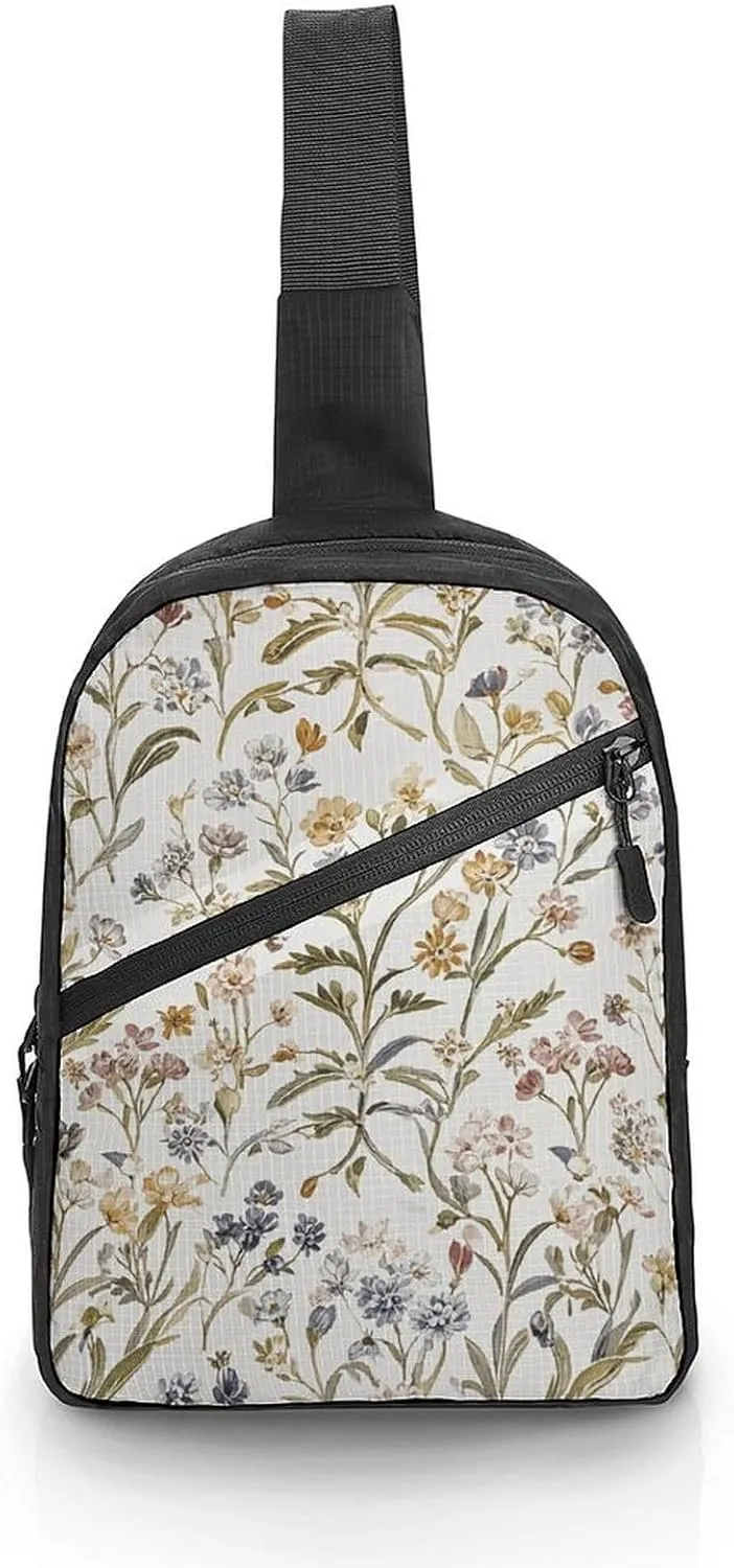 Sling Bag for Women Men Daypack Blue Little Flower Chest Bag Crossbody Backpack for Hiking Travel
