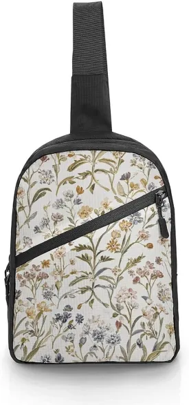 Sling Bag for Women Men Daypack Blue Little Flower Chest Bag Crossbody Backpack for Hiking Travel