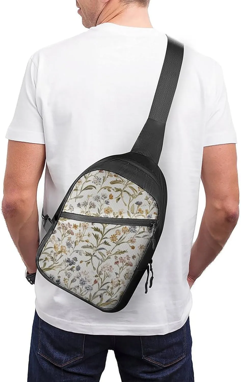 Sling Bag for Women Men Daypack Blue Little Flower Chest Bag Crossbody Backpack for Hiking Travel