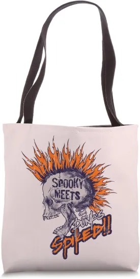 Spooky Meets Spiked Punk Skeleton with Fire Hair Tote Bag