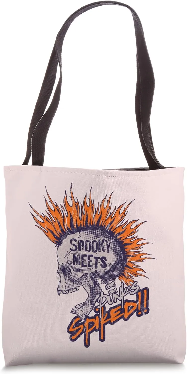 Spooky Meets Spiked Punk Skeleton with Fire Hair Tote Bag
