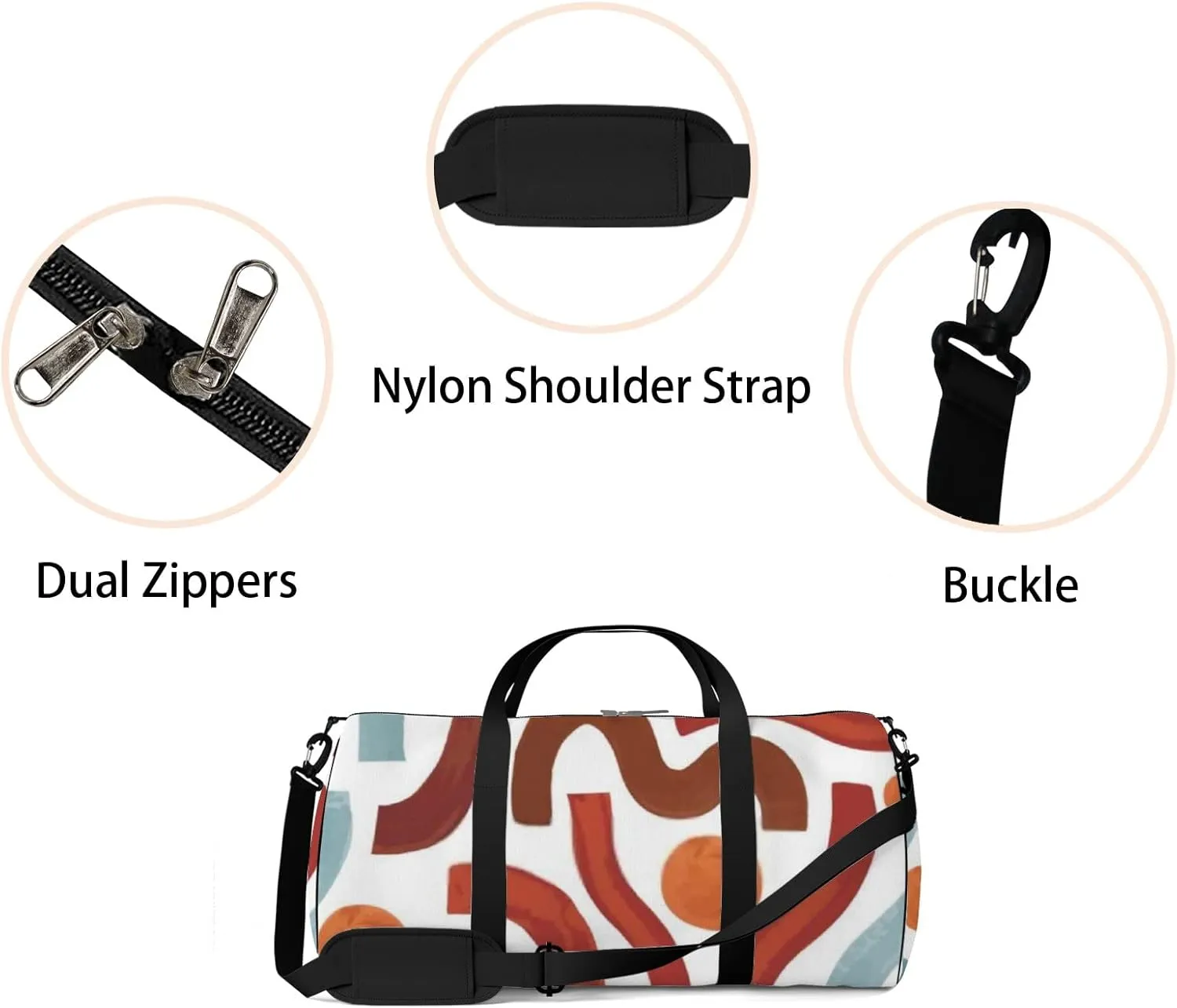 Sports Gym Bag for Women and Men Waterproof Abstract Geometric Shapes Boho Style Red Duffel Bag Lightweight Carryon Traveling Boarding Gripsack