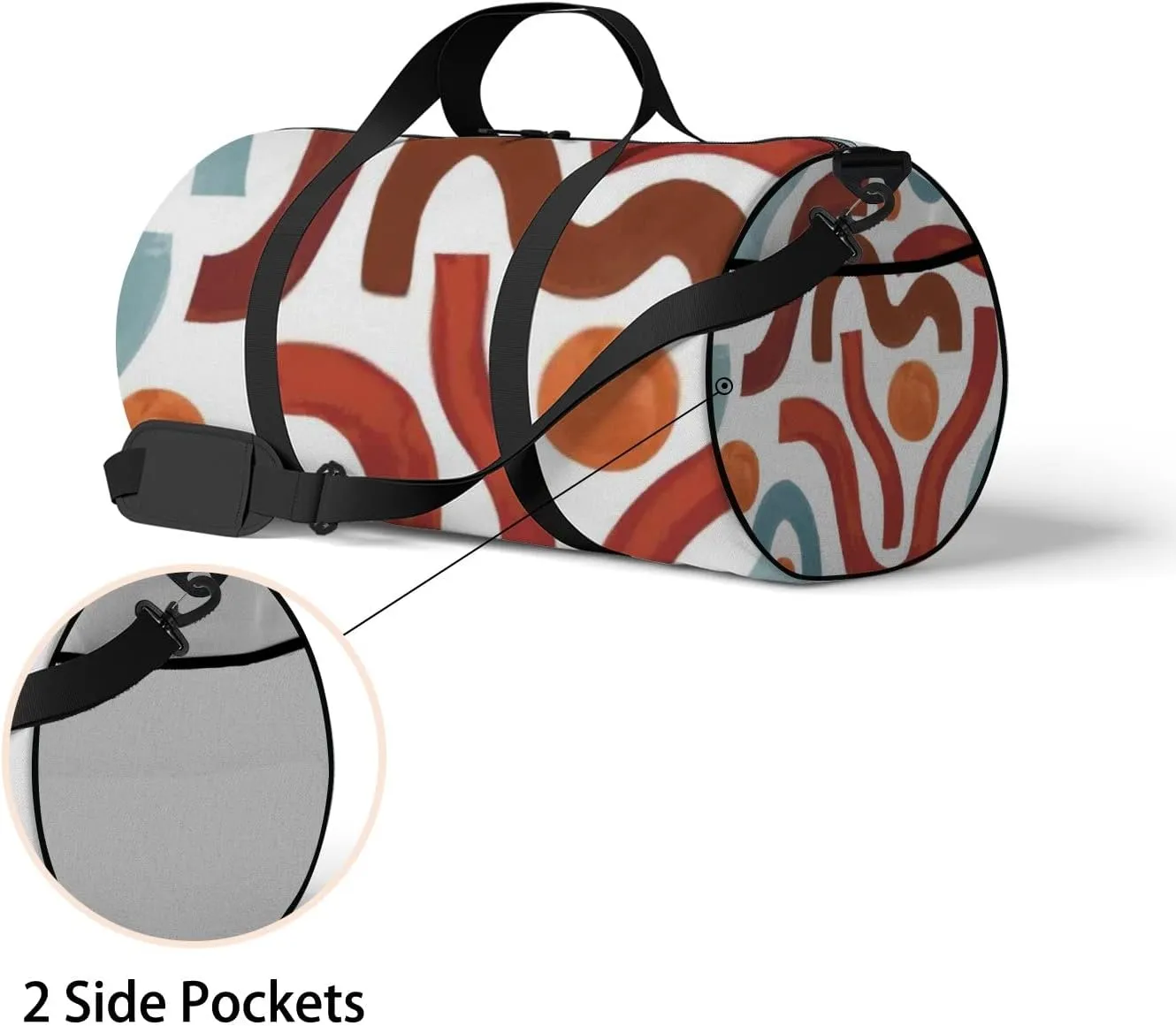 Sports Gym Bag for Women and Men Waterproof Abstract Geometric Shapes Boho Style Red Duffel Bag Lightweight Carryon Traveling Boarding Gripsack