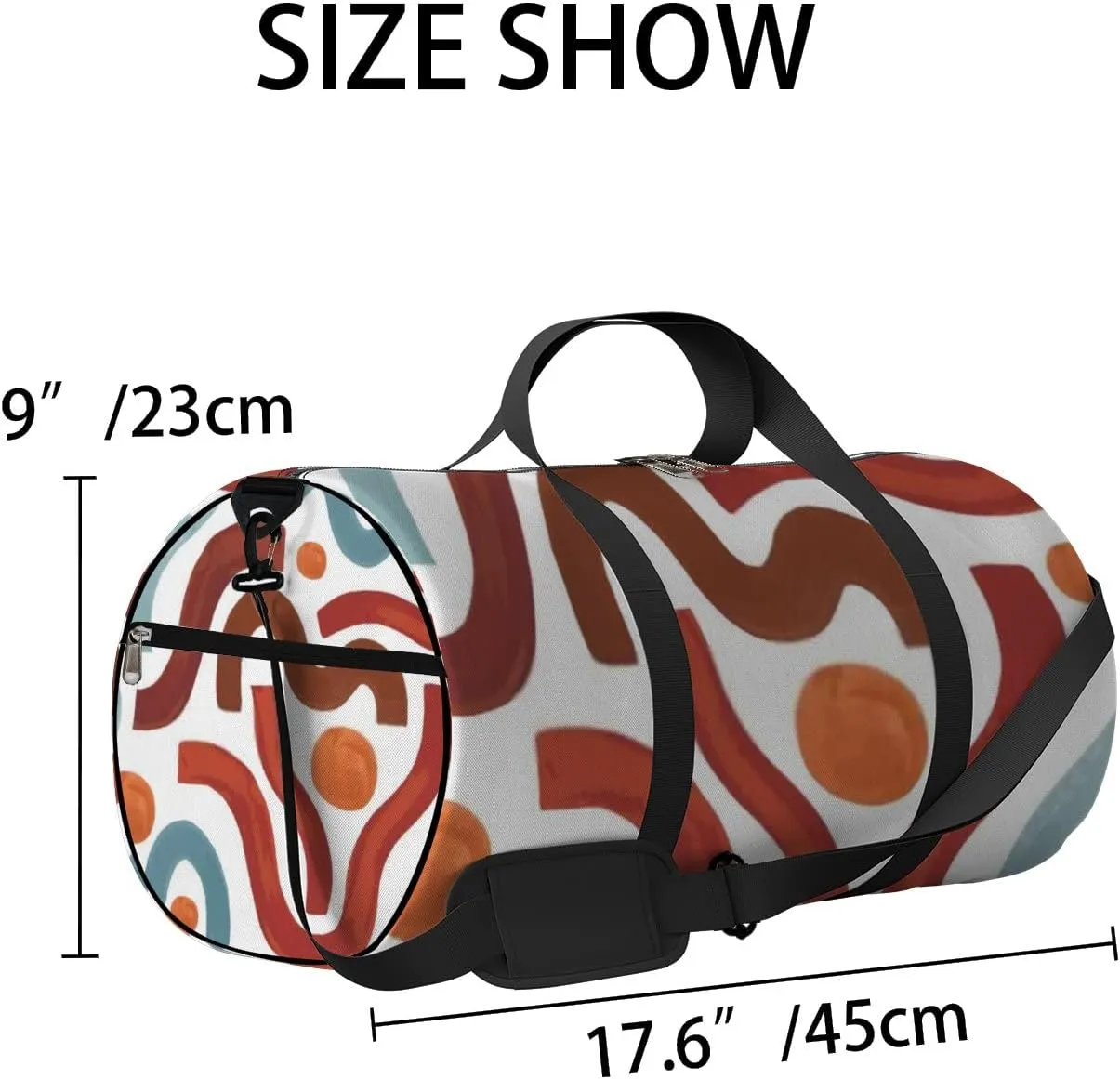 Sports Gym Bag for Women and Men Waterproof Abstract Geometric Shapes Boho Style Red Duffel Bag Lightweight Carryon Traveling Boarding Gripsack