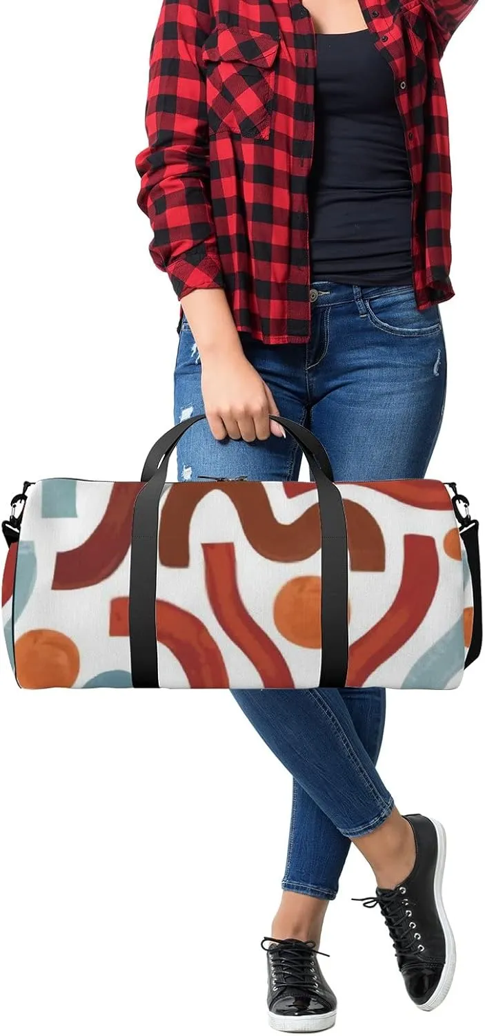 Sports Gym Bag for Women and Men Waterproof Abstract Geometric Shapes Boho Style Red Duffel Bag Lightweight Carryon Traveling Boarding Gripsack