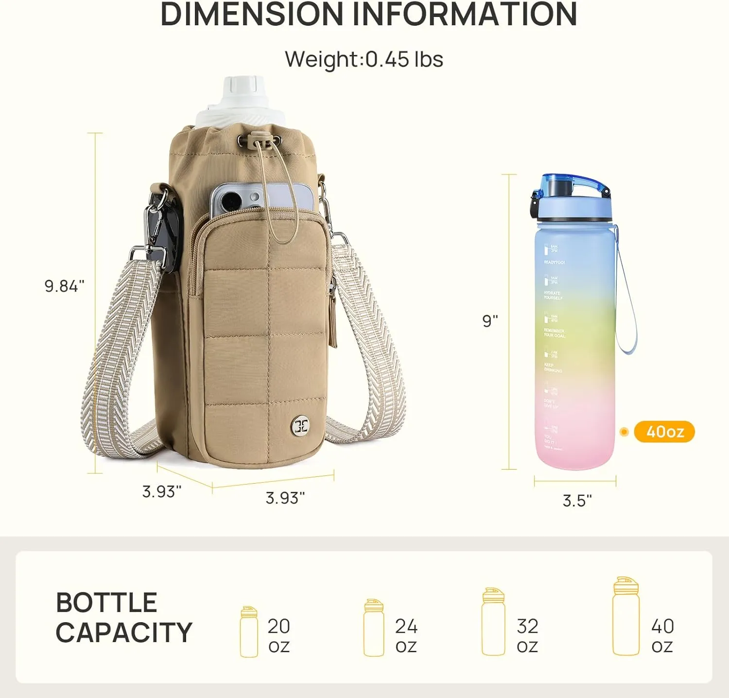 Telena Water Bottle Holder with Strap 40 oz Crossbody Water Bottle Bags for Women Men Walking, Running