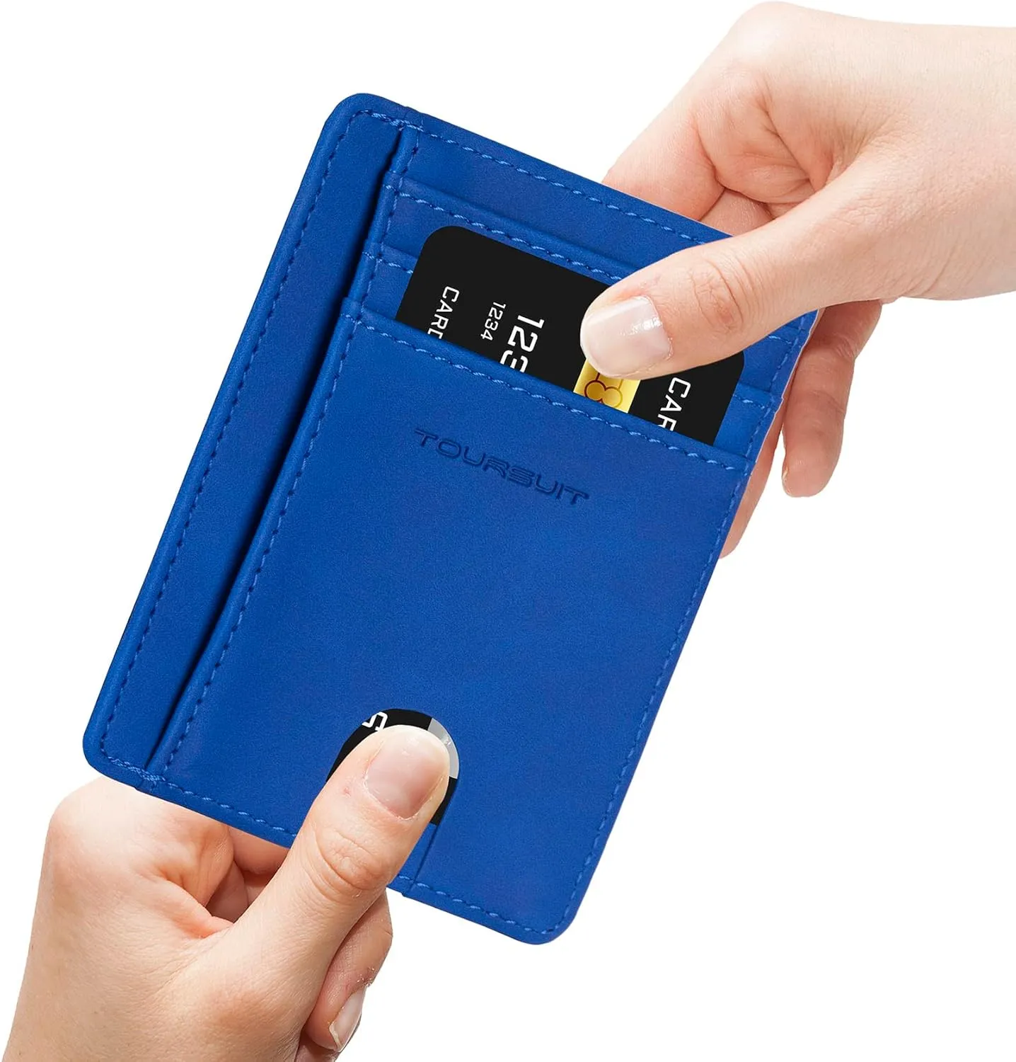 TOURSUIT Travel Minimalist Slim Front Pocket Wallet for Men Women, RFID Blocking Credit Card Holder Case (Dark Blue)