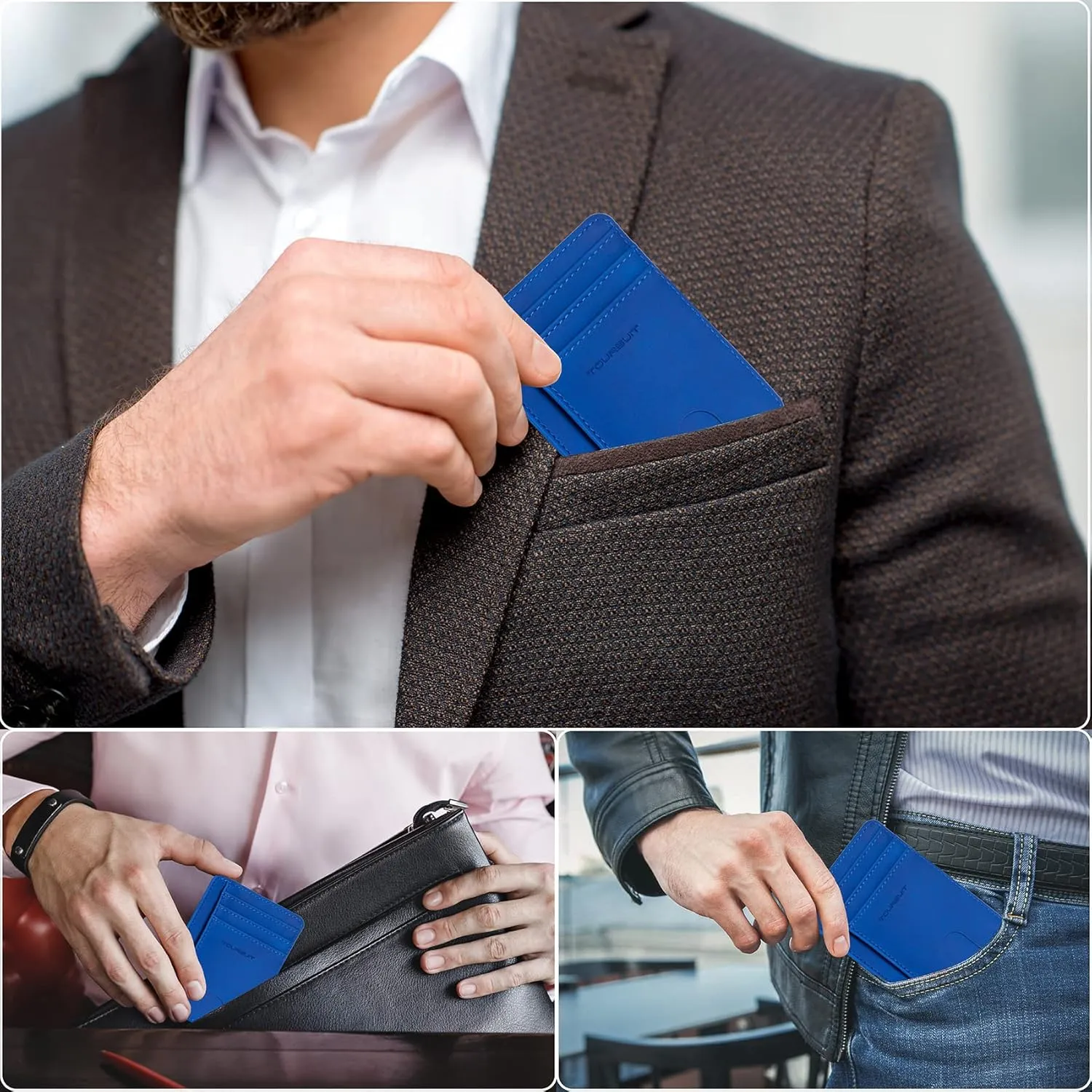 TOURSUIT Travel Minimalist Slim Front Pocket Wallet for Men Women, RFID Blocking Credit Card Holder Case (Dark Blue)