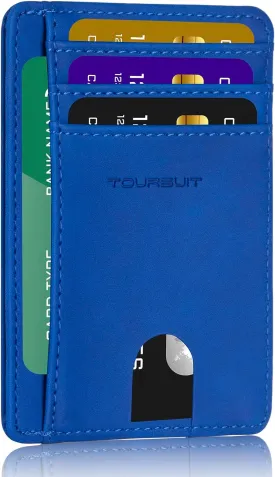 TOURSUIT Travel Minimalist Slim Front Pocket Wallet for Men Women, RFID Blocking Credit Card Holder Case (Dark Blue)