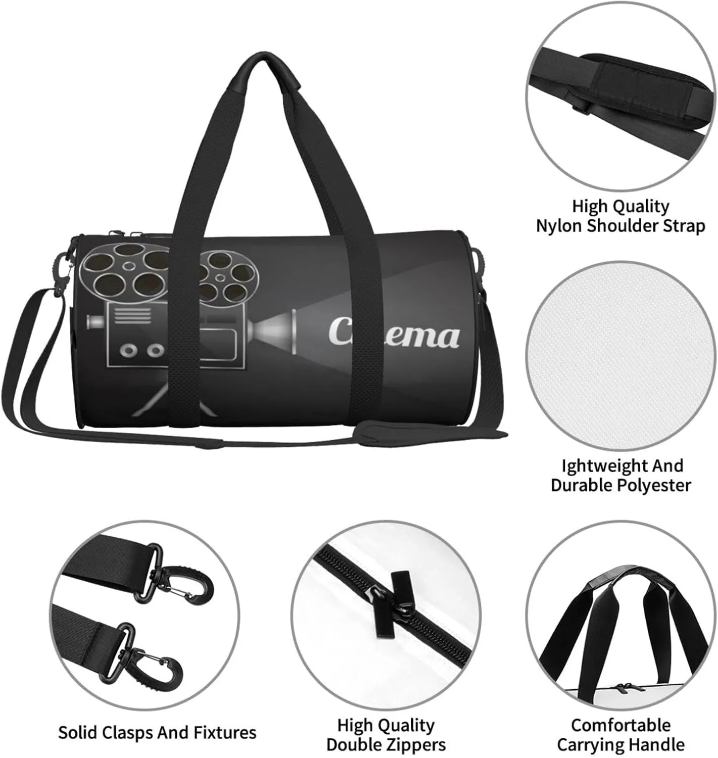Travel Duffle Bag for Men Women, Cinema Camera Projector Duffle Bags for Sport Gym Overnight Luggage