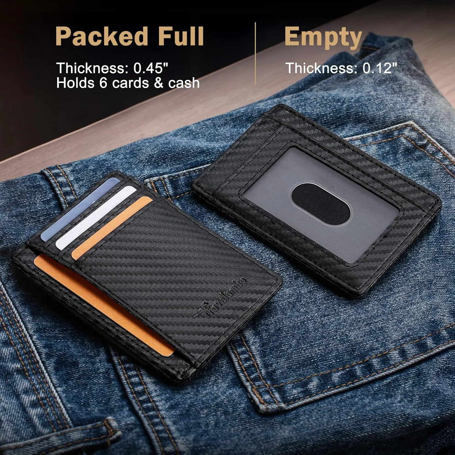 Travelambo Slim Wallet Front Pocket Minimalist Leather RFID Blocking Medium Size