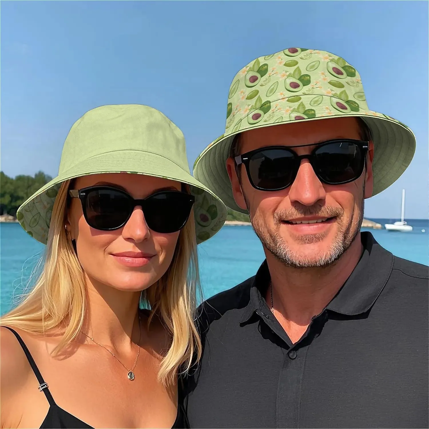 Unisex Print Double Side Wear Summer Reversible Sun Fishing Bucket Hat for Men Women Teens,Tropic Vibes