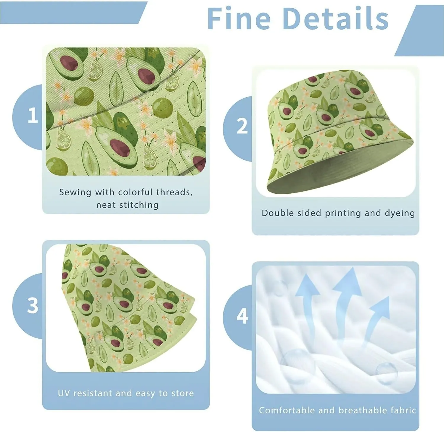 Unisex Print Double Side Wear Summer Reversible Sun Fishing Bucket Hat for Men Women Teens,Tropic Vibes