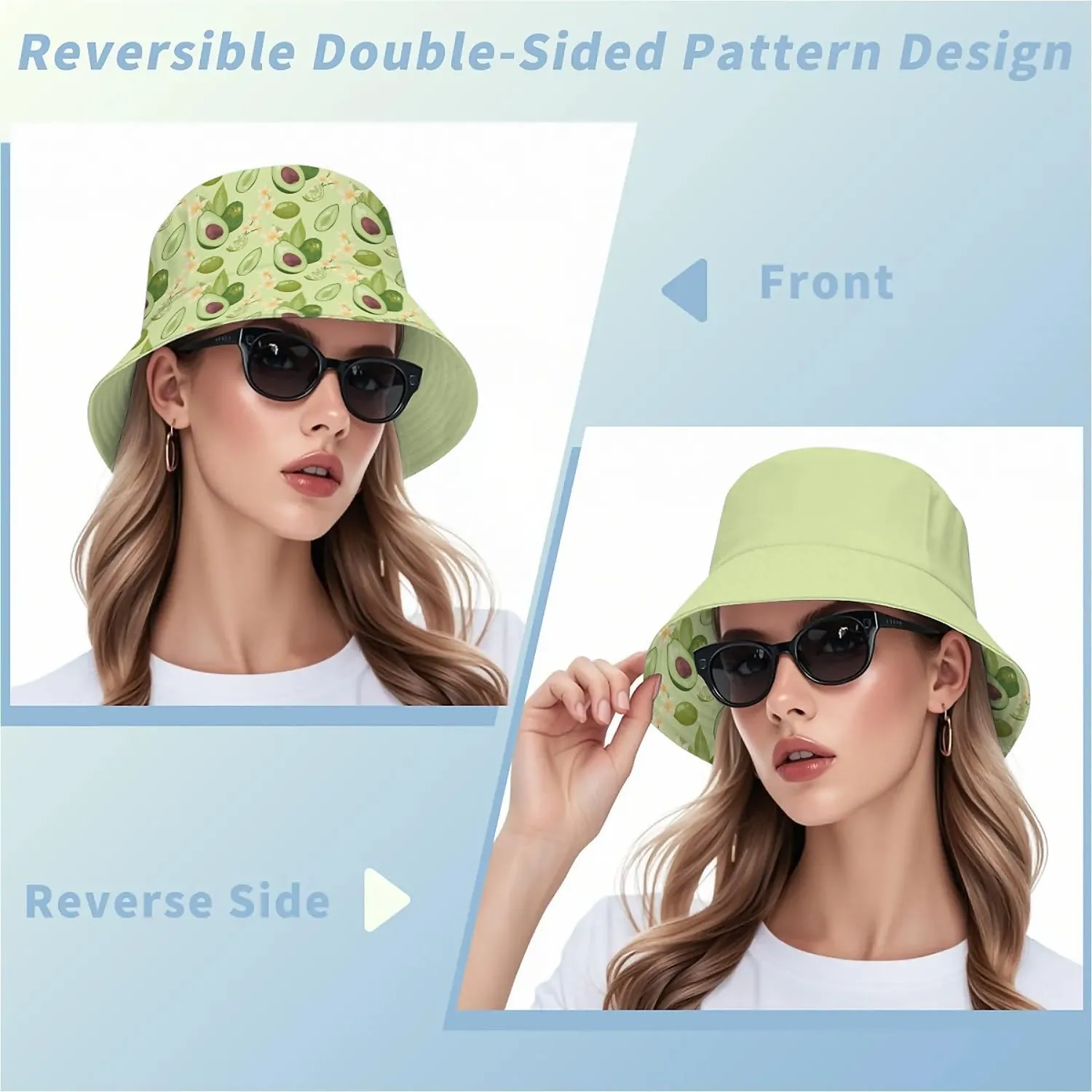 Unisex Print Double Side Wear Summer Reversible Sun Fishing Bucket Hat for Men Women Teens,Tropic Vibes