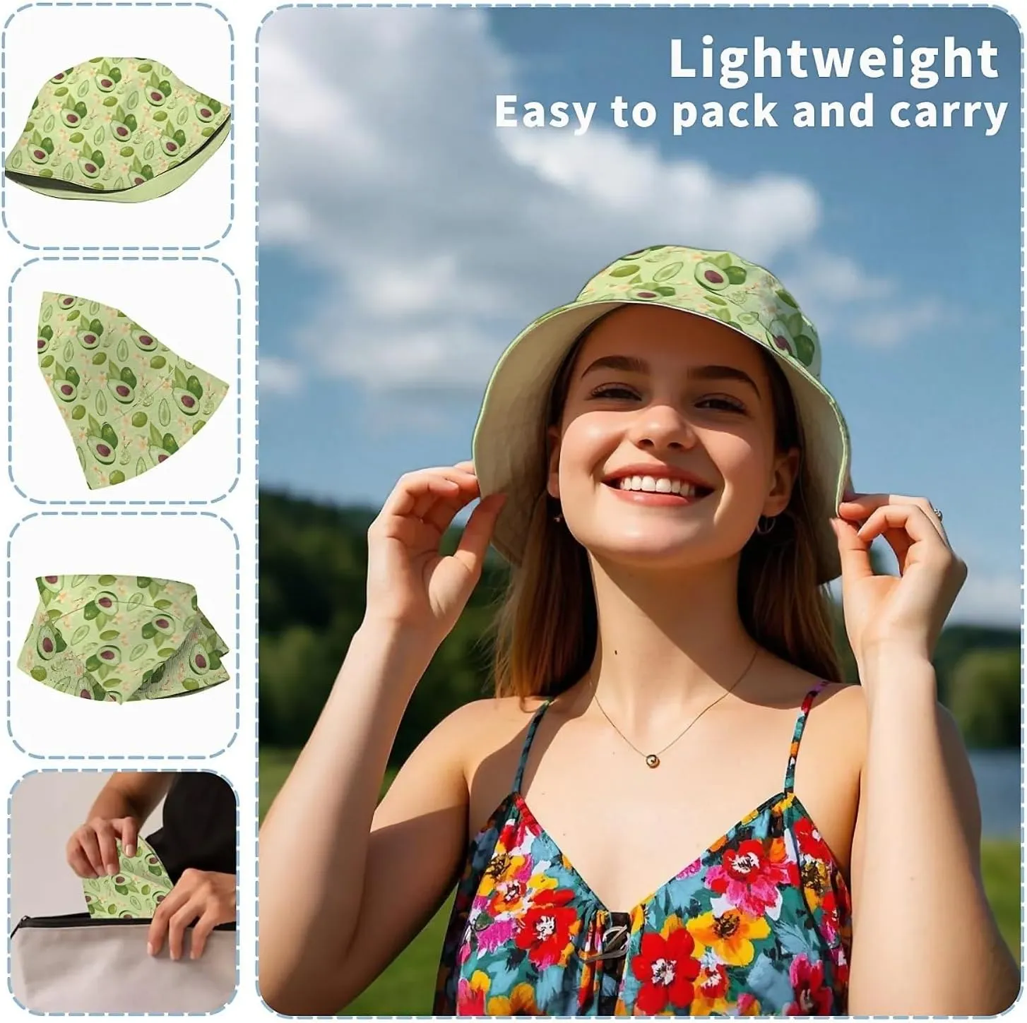 Unisex Print Double Side Wear Summer Reversible Sun Fishing Bucket Hat for Men Women Teens,Tropic Vibes