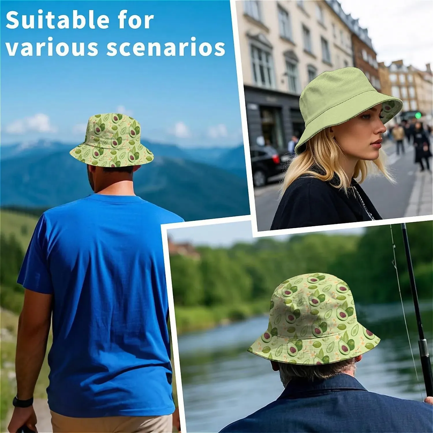 Unisex Print Double Side Wear Summer Reversible Sun Fishing Bucket Hat for Men Women Teens,Tropic Vibes