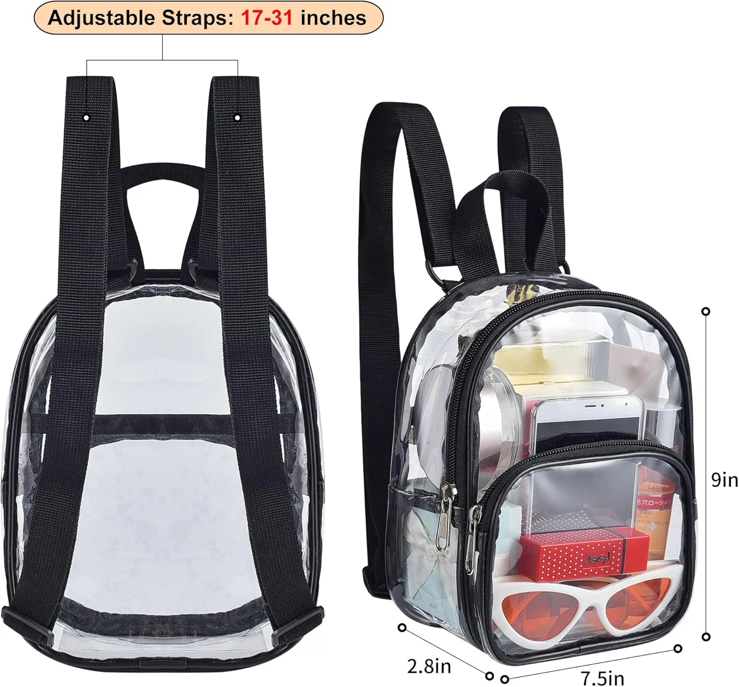 USPECLARE Clear Mini Backpack Stadium Approved for Girls, for Concert, Festival, Sport Events&Daily Use