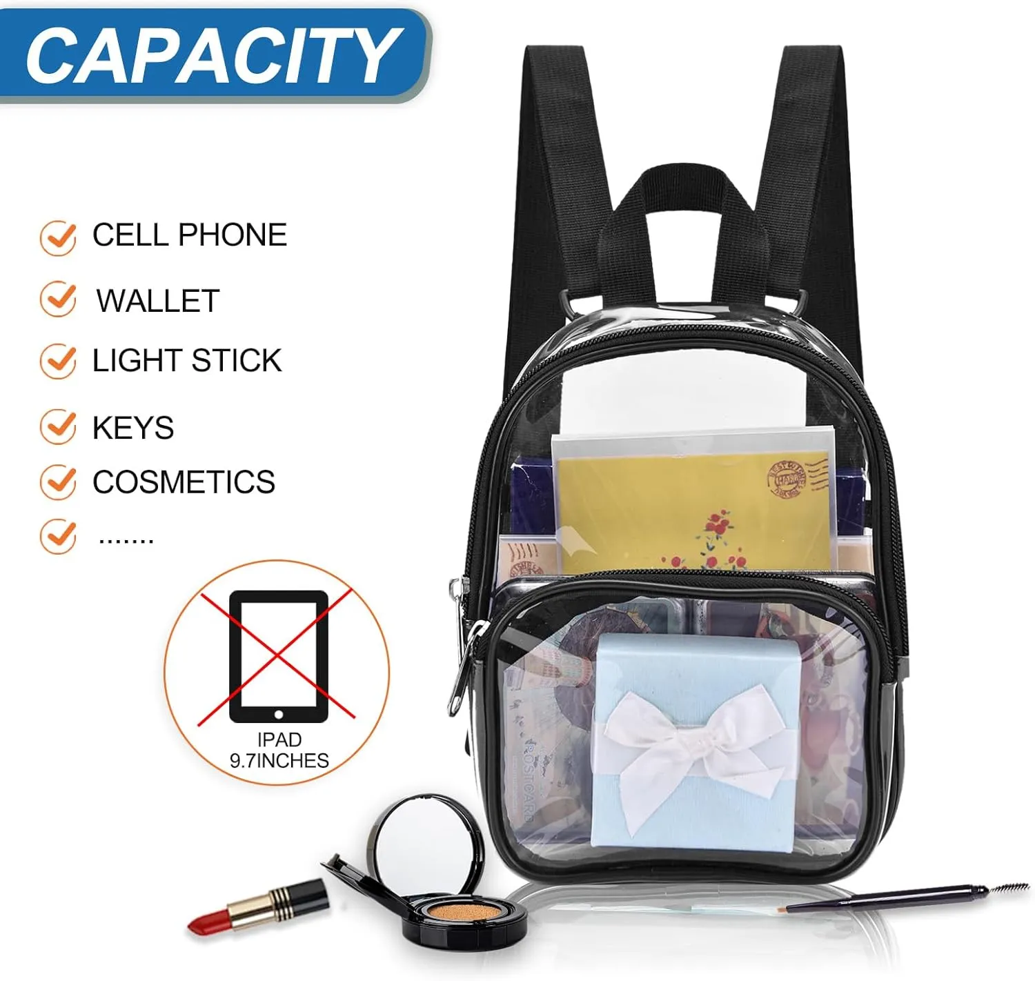 USPECLARE Clear Mini Backpack Stadium Approved for Girls, for Concert, Festival, Sport Events&Daily Use