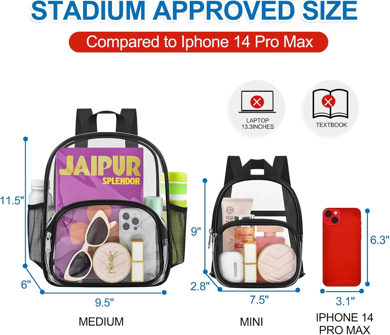 USPECLARE Clear Mini Backpack Stadium Approved for Girls, for Concert, Festival, Sport Events&Daily Use
