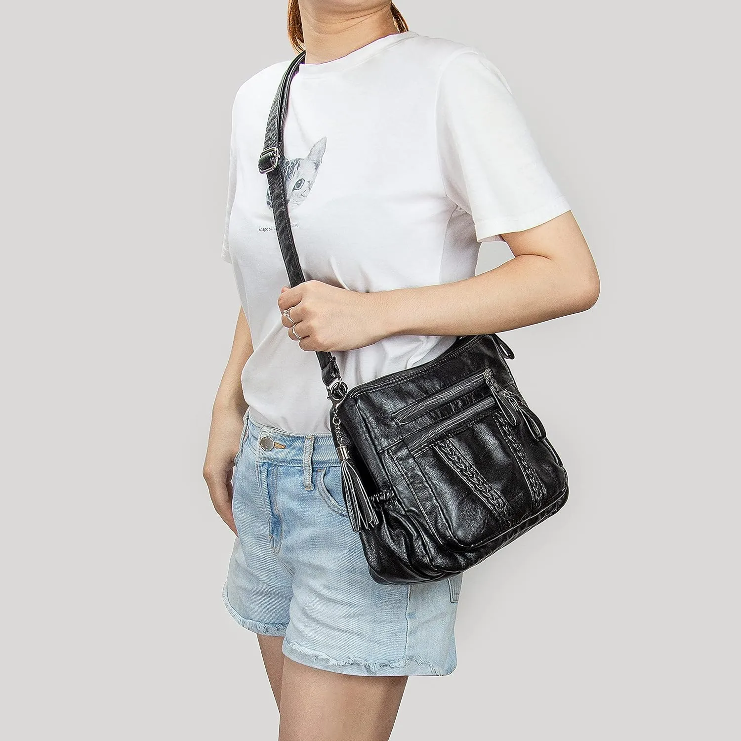 VOLGANIK ROCK Crossbody Bag for Women with Tassel Ladies Soft PU leather Purses and Handbag Pocketbooks