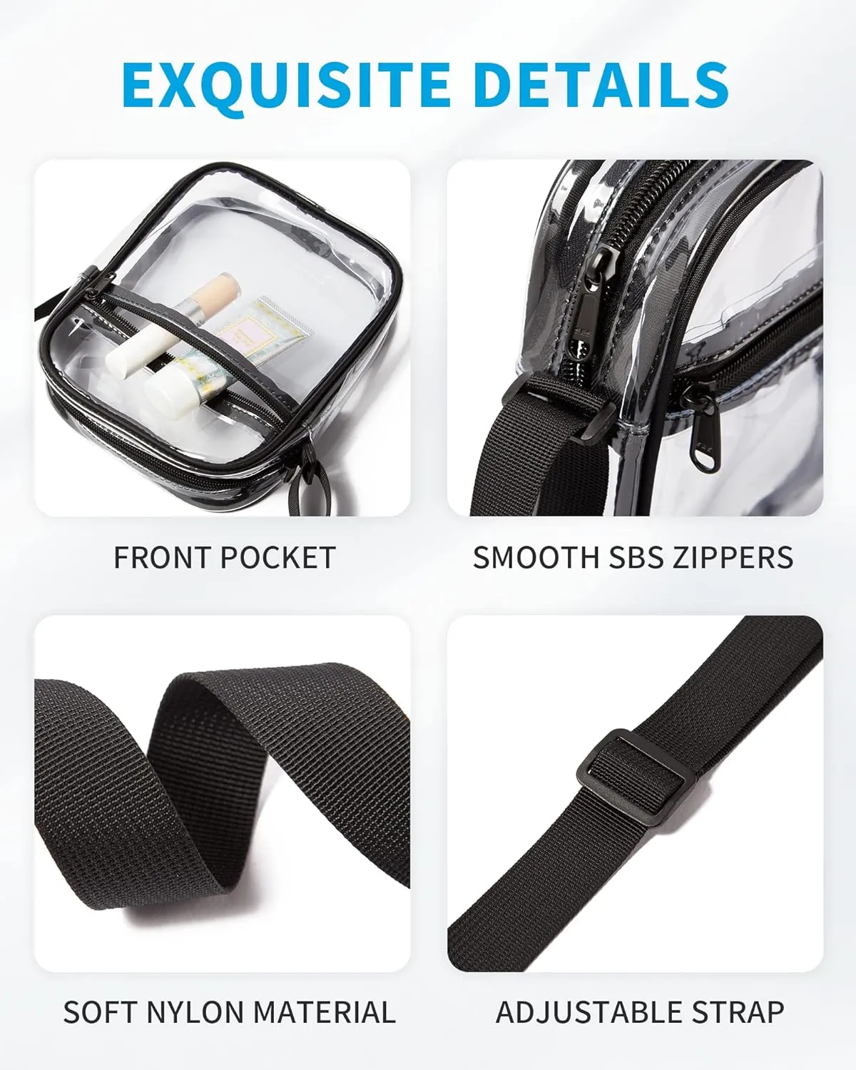 Vorspack Stadium Approved PVC Purse - Clear Crossbody Bag with Front Pocket for Concerts, Sports, Festivals