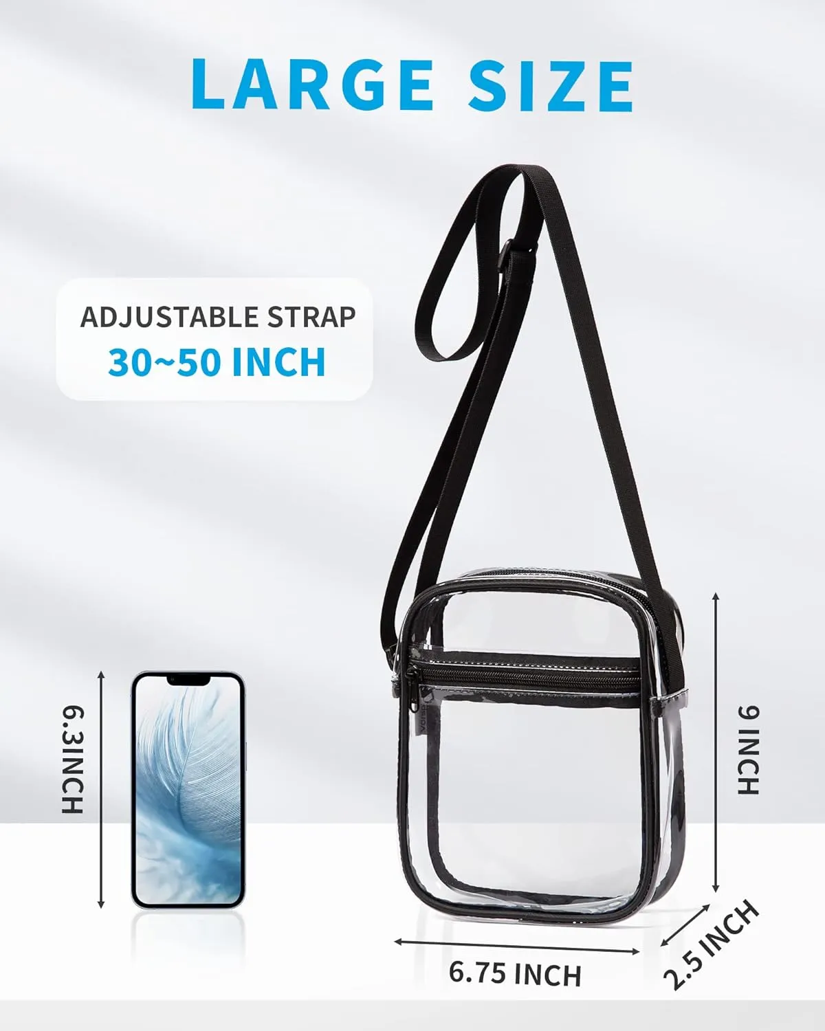 Vorspack Stadium Approved PVC Purse - Clear Crossbody Bag with Front Pocket for Concerts, Sports, Festivals