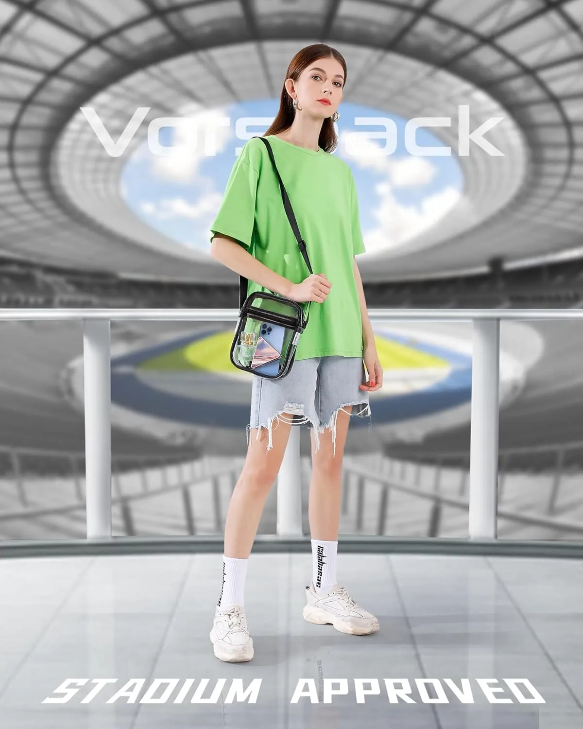 Vorspack Stadium Approved PVC Purse - Clear Crossbody Bag with Front Pocket for Concerts, Sports, Festivals