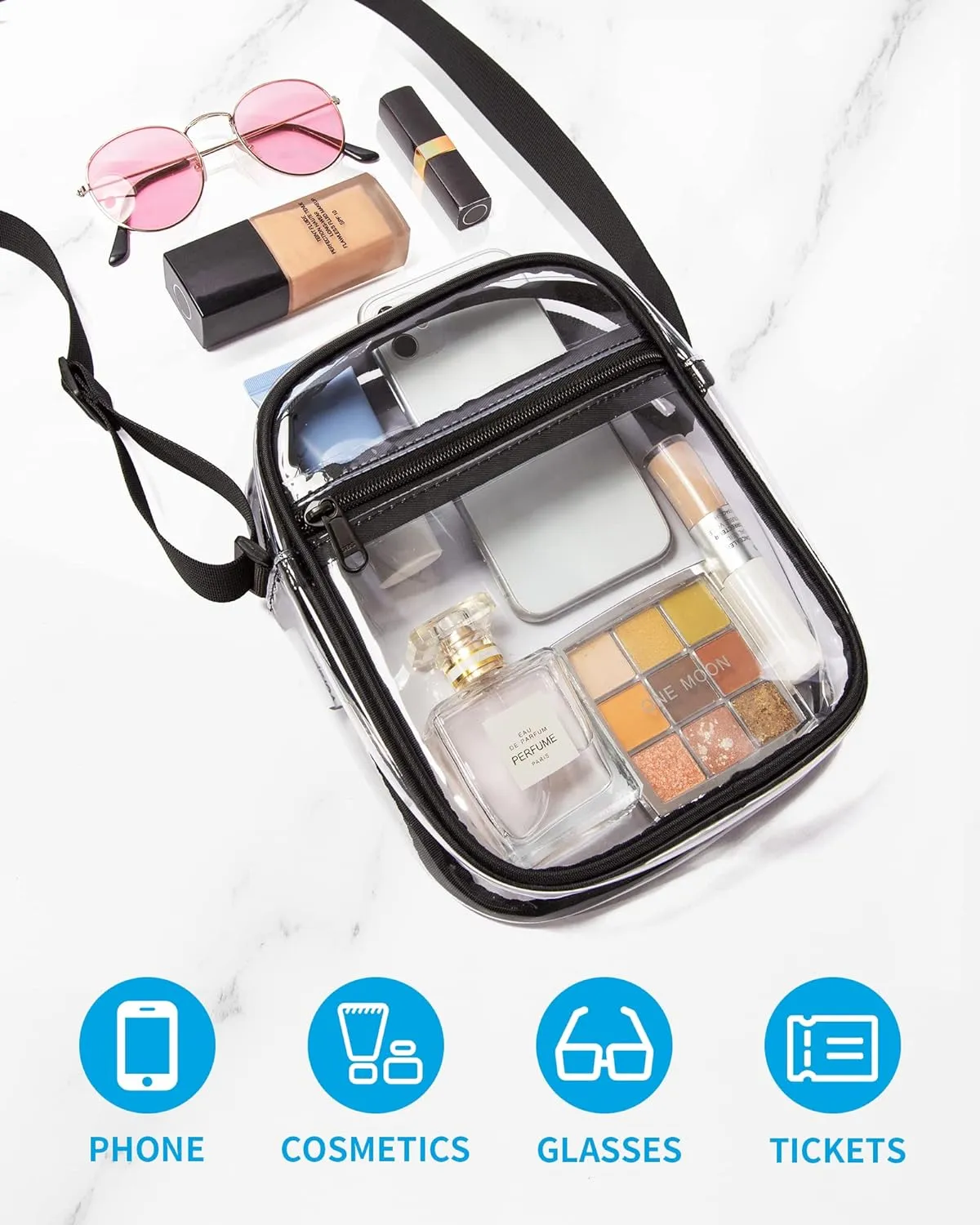 Vorspack Stadium Approved PVC Purse - Clear Crossbody Bag with Front Pocket for Concerts, Sports, Festivals